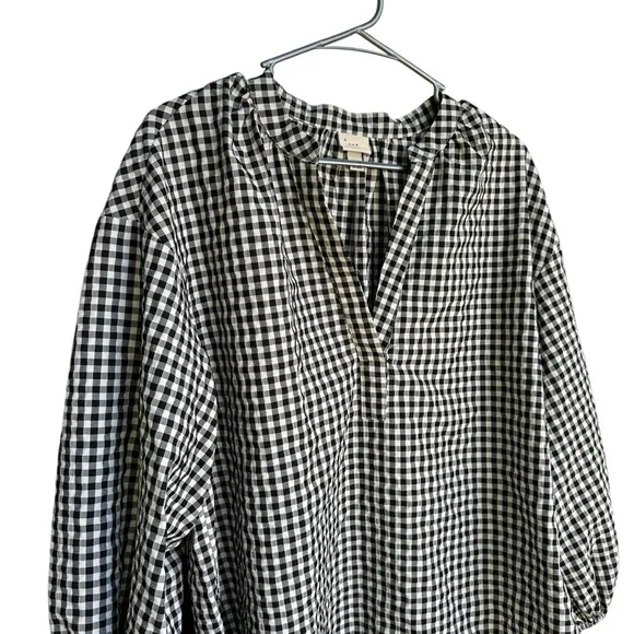 A New Day Gingham Puff Sleeve V Neck Blouse L - Picture 6 of 9